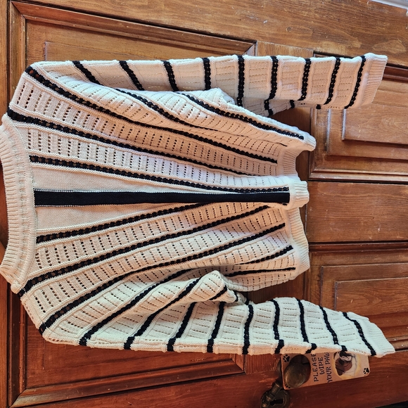 Womens Modernsupply Black and Cream Crew Neck Sweater with Striped Design - Picture 9 of 9